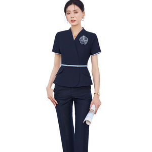 Hotel Uniforms Women Elegant Two Piece Suit With Pink Flower Embellishment For Receptionist Workwear Spring 2025 - Product Image 5