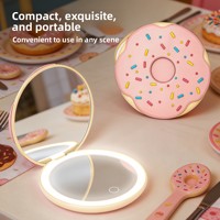 Factory Direct Donut LED Makeup Mirror Handheld 3-Color USB Rechargeable Lighted Travel Gift Mirror