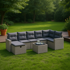 Modular Outdoor Garden <b>Sofa</b> <b>Set</b> Gray Poly Rattan Contemporary Design Durable Furniture - Product Image 3