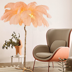 Luci da pavimento in piuma rosa <span class=keywords><strong>di</strong></span> struzzo Fengshui oro lampada da terra ad <span class=keywords><strong>alberello</strong></span> piuma selvatica arricciata decorazioni da museo lampade in piedi - Product Image 6