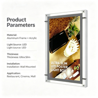 Kotak Lampu LED Ultra Tipis A2 A3 A4, Bingkai Poster dengan Penerangan Tepi, Aluminium + Akrilik, Tipis 20-30mm, Menu, Papan Poster Bioskop