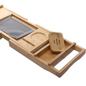 Bathroom Accessories Wood Luxury Bathtub Caddy Bath Tub Tray with Extending Sides bamboo bathtub caddy