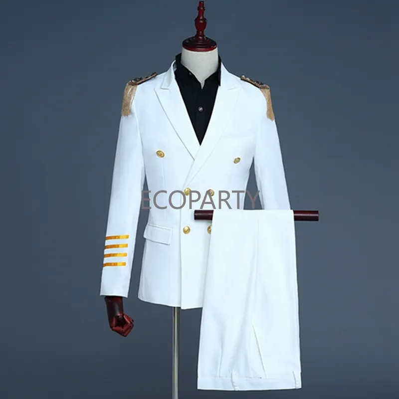 Celana mantel jaket pinggiran pernikahan untuk dewasa, kostum karnaval pelaut petugas Kapten Angkatan Laut untuk pria