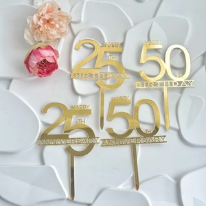 Ins Wind Acrylic Cake Plugin <span class=keywords><strong>25</strong></span> Feliz 50 cumpleaños Feliz aniversario Cake Insert Number Cake Topper - Product Image 1