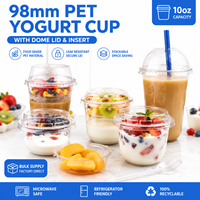 Gobelet à yaourt jetable en plastique PET biodégradable en forme de U de 98 mm de diamètre et 10 oz pour les fêtes