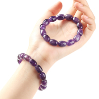 Bracelet extensible de haute qualité en perles de baril d'améthyste naturelle, pierre précieuse de cristal violet ovale, bijoux en gros