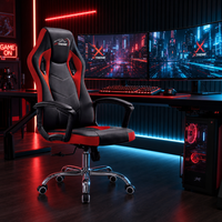 Chaise de jeu ergonomique à dossier haut, en cuir PU, pivotante, pour ordinateur, avec base chromée inclinable, chaise d'e-sport