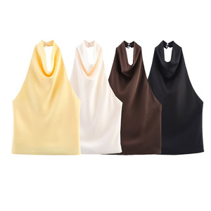 Zevity Kadın Kolsuz Yumuşak Dokunuşlu Halter Kaşkorse Kim McGlynn Star Wear Bluz <span class=keywords><strong>Tank</strong></span> Top Yaz ZA Marka Plaj Saten Polyester - Product Image 6
