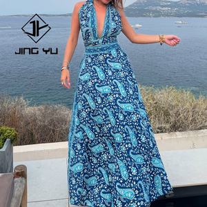 Vestido Largo Elegante de Verano para Mujer, Personalizado, de Lujo, para Fiesta, con Cuello Halter, Espalda Descubierta, Estampado Floral, OEM - Product Image 5