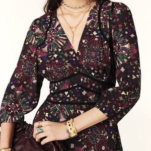 Vestido de noche hasta el suelo personalizado de alta calidad para mujer Patrón de leopardo sólido WORSTED Mangas largas Diseño elegante de moda - Product Image 2