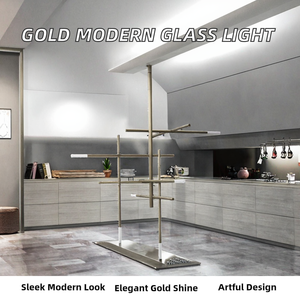 โคมไฟเพดานห้องนั่งเล่นแบบใหม่ LED 4100K แสงสีขาวนวล 90 ซม. โคมไฟระย้าแก้วศิลปะสีทองหรูหราทันสมัย - Product Image 2