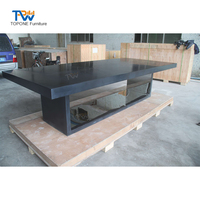 Table de réunion modulaire moderne noire à 12 places avec plateau en surface solide et base en acier inoxydable, mobilier de bureau