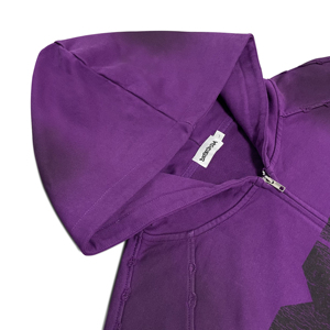 <span class=keywords><strong>Felpe</strong></span> con cappuccio oversize casual da <span class=keywords><strong>uomo</strong></span> <span class=keywords><strong>viola</strong></span> con zip, personalizzate con stampa di lettere effetto distressed, lavaggio effetto sporco, per abbigliamento streetwear da <span class=keywords><strong>uomo</strong></span> - Product Image 3