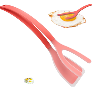 Espátula y Pinzas de Silicona para Huevos, Color Rojo, Antiadherentes, Herramienta 2 en 1 para Huevos, Panqueques y Pescado, Operación Manual, Diseño Conveniente - Product Image 1