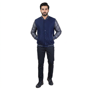 Custom High Quality <b>Winter</b> Men's College Outdoor Varsity <b>Jacket</b> Front <b>Leather</b> Sleeve Stand Plus Size Option Letterman Style - Product Image 1