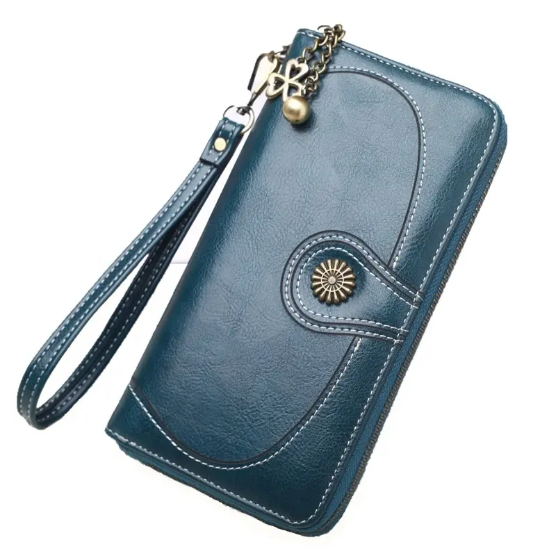 Vintage Design Peacock Green PU Leather Women Wallet with Coin Pouch Long Zipper Purse Clutch Wallet
