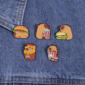 クリエイティブフードテーマカピバラブローチ動物漫画エナメルピン金属バッジギフトアクセサリー卸売 - Product Image 1