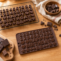 Moule en silicone pour lettres, chocolat, qualité alimentaire, antiadhésif, sans BPA, plateau en silicone, décoration de gâteaux, moule à bonbons, résine
