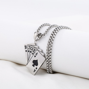 สร้อยคอรูปไพ่สเตรทฟลัช ทำจากไทเทเนียมสตีล สไตล์พังก์ร็อก ดีไซน์เรขาคณิต สำหรับทั้งชายและหญิง - Product Image 2