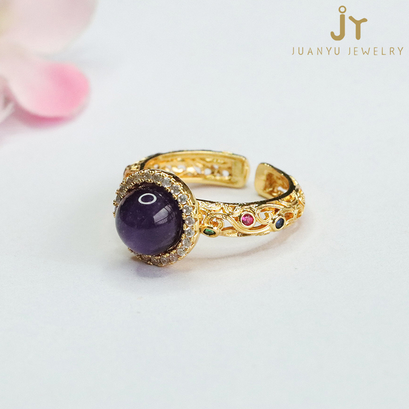 Luxurious Flower Shape Amethyst Ring CB4040504
