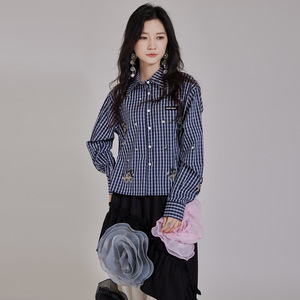 Automne Chic femmes chemises courtes à manches longues et chemisiers haut décontracté orné de perles robustes pour vêtements de rue - Product Image 1