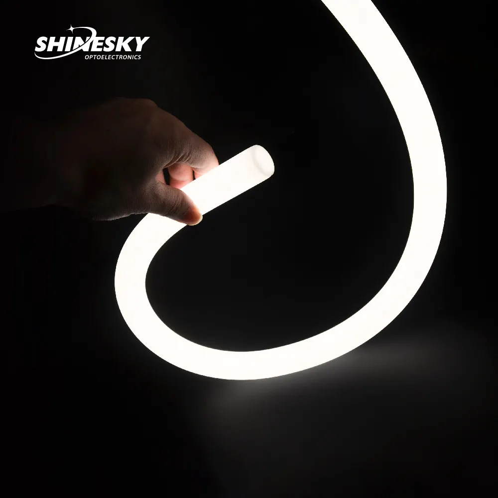 SHINESKY Tubo de silicone redondo luminoso de 360 graus R25 DC24V Luz de corda LED flexível Luz de Neon