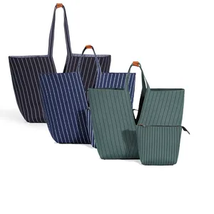 Sac fourre-tout grande capacité pour femme en tricot rayé <span class=keywords><strong>Flyknit</strong></span>, avec fermeture éclair intérieure et ouverture facile, style mode - Product Image 1