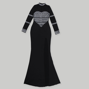 Abito da sera a sirena <span class=keywords><strong>nero</strong></span> con paillettes, vita impero, maniche lunghe in rete trasparente e <span class=keywords><strong>spacco</strong></span> alto per club e gala - Product Image 6