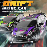 Coche RC de Derrape 4WD a Escala 1:24, Semiprofesional, 2.4G RTR, Carcasa de PVC Antiexplosión, Neumáticos de Derrape, Luces LED, Vehículo de Carreras