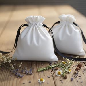 Personalized Custom Cotton Small <b>Pouch</b> White Small Gift <b>Drawstring</b> Bag with logo Print Gift Package Bags Cosmetic Bag - Product Image 1