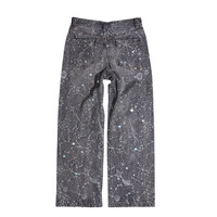 Jeans en denim vintage brodés sur mesure pour hommes, coupe droite, jambe large, avec bordure selvedge, strass, diamants Y2K et boutons en cristal