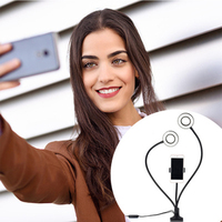 Dudukan Ponsel Lampu Cincin Ganda Lengan Ganda, Lampu Cincin Swafoto Rotasi 360 dengan Klip Dudukan untuk Rapat Online Zoom Streaming Langsung