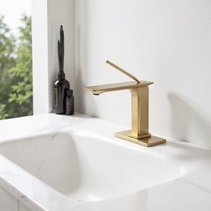 Robinet mitigeur de lavabo moderne en laiton à poignée <span class=keywords><strong>unique</strong></span>, design contemporain, montage monotrou, pour salle de bain, finition brossée, céramique, <span class=keywords><strong>WC</strong></span> - Product Image 1