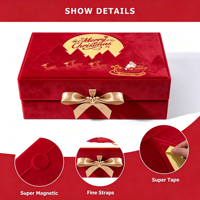 Boîte cadeau de Noël pliable en velours rouge de luxe avec couvercle magnétique, motif traîneau du Père Noël, boîte pliable pour vin, emballage de Noël