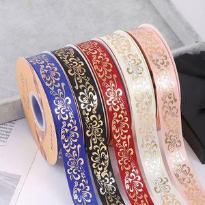Customized Luxury Golden <b>Ribbon</b> Designs Double Face Satin Fabric Packaged Decorative Printed Logo Available Gold Silver Foil - Product Image 5