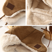 Chapeau Trapper en Daim en Gros avec Étiquette Tissée Personnalisée, Doublure en Fausse Fourrure, Cache-Oreilles Coupe-Vent, Chaud, pour l'Extérieur et l'Hiver