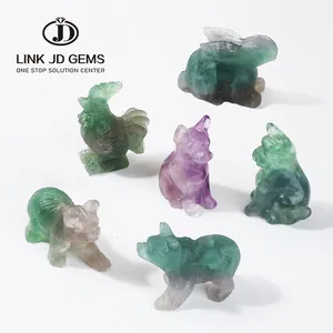 Simulation Animal en fluorite, haute qualité, 4 pièces, décoration artisanale, pierre de guérison, ornement de maison