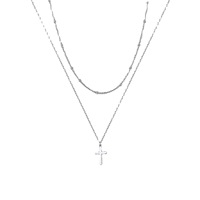 Collar de cadena de acero inoxidable simple, impermeable y resistente al deslustre, con cuentas y clip, collar cruzado de doble capa de acero inoxidable, multicapa