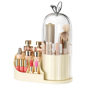 Elegant <b>Plastic</b> Cosmetic Organizer with Rotating Brush Holder and Lipstick <b>Storage</b> for Desktop Makeup <b>Storage</b> - Product Image 2