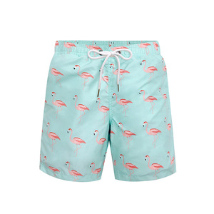 Short de bain pour homme, imprimé flamant rose bleu clair, séchage rapide, cordon de serrage, taille élastique, pour la plage, les voyages et le surf - Product Image 1