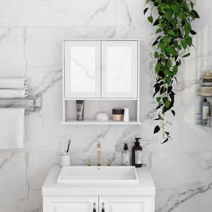 Bathroom <b>Wall</b> Cabinet With Double Mirror Doors And <b>Shelf</b> For Storage - Product Image 2