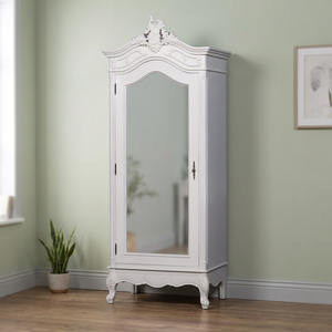 French Style Solid Wood Mahogany MDF Antique Carved 1 Door Armoire White <b>Foldable</b> Portable Knock-Down Wardrobe Nisa Furniture - Product Image 3