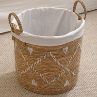 Panier de rangement en rotin tressé fait main personnalisé, forme ovale, 36x36cm, design moderne et simple, panier décoratif portable