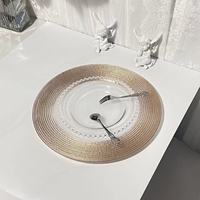 Assiette Principale en Verre Plastique Transparente, Style Luxe Rétro, Décoration Artisanale Dorée pour Mariages et Hôtels