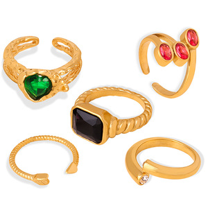 Anillo de Circonia de Moda Colorido Vintage Verano 2023, Anillo de Acero Inoxidable, Joyería Chapada en Oro - Product Image 4