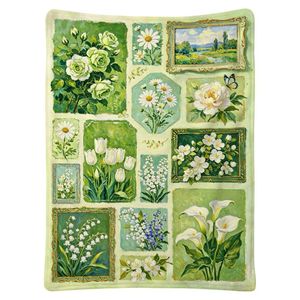 Couverture en flanelle à motifs floraux, couverture de sieste, douce pour la peau, réversible, pour chambre à coucher, salon, impression personnalisée - Product Image 1