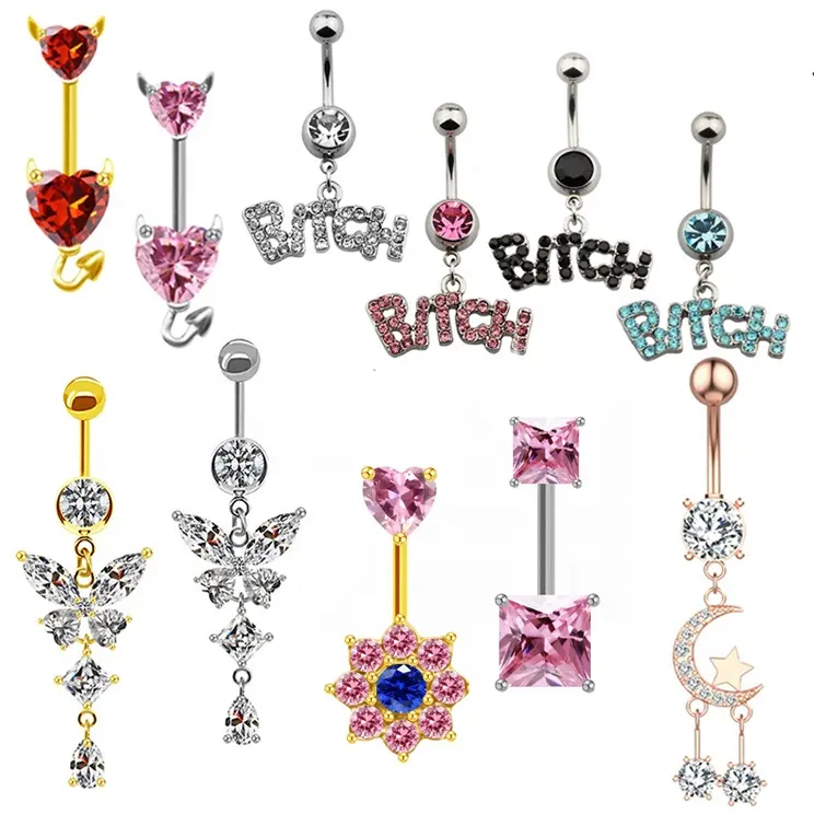 Gaby hot sale butterfly letter design belly ring jewelry stainless steel navel ring belly button body Piercing jewelry