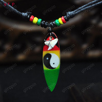Bijoux hawaïens planche de surf paix Yinyang Tribal Rasta perles colliers collier de dents de requin