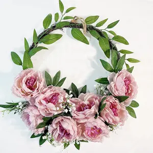 2024 new Welcome spring flowers natural rattan rugosa rose wreath ornament door wall hanging natural Outdoor decorative wreath