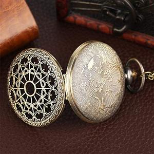 Orologio da Tasca Vintage in Rame Anticato con Catena, Design Inciso a Ragnatela, Stile Commemorativo Nostalgico - Product Image 6